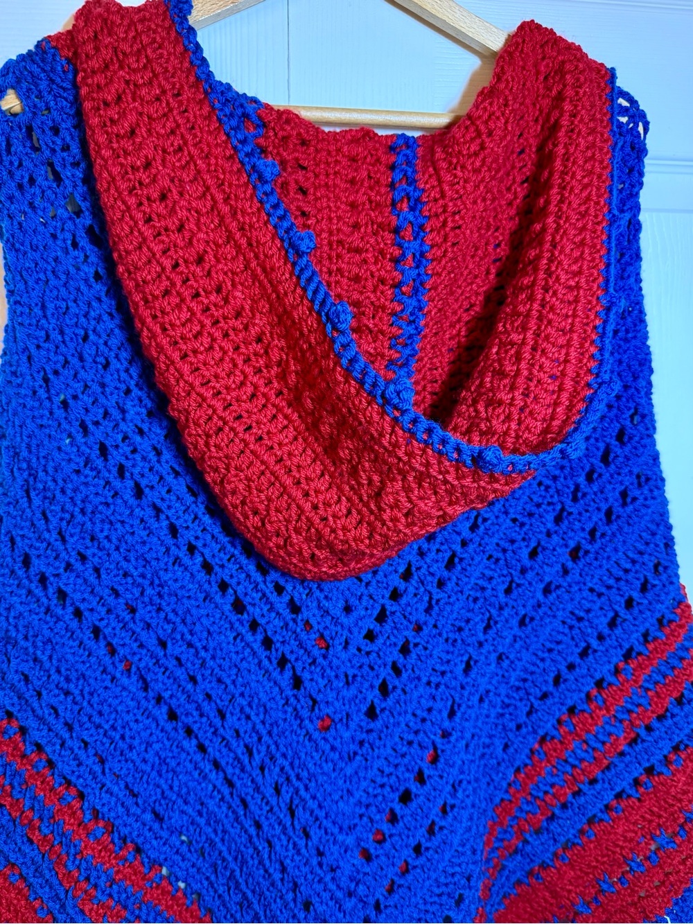 Team Inspired Buffalo Red and Blue Hooded shawl